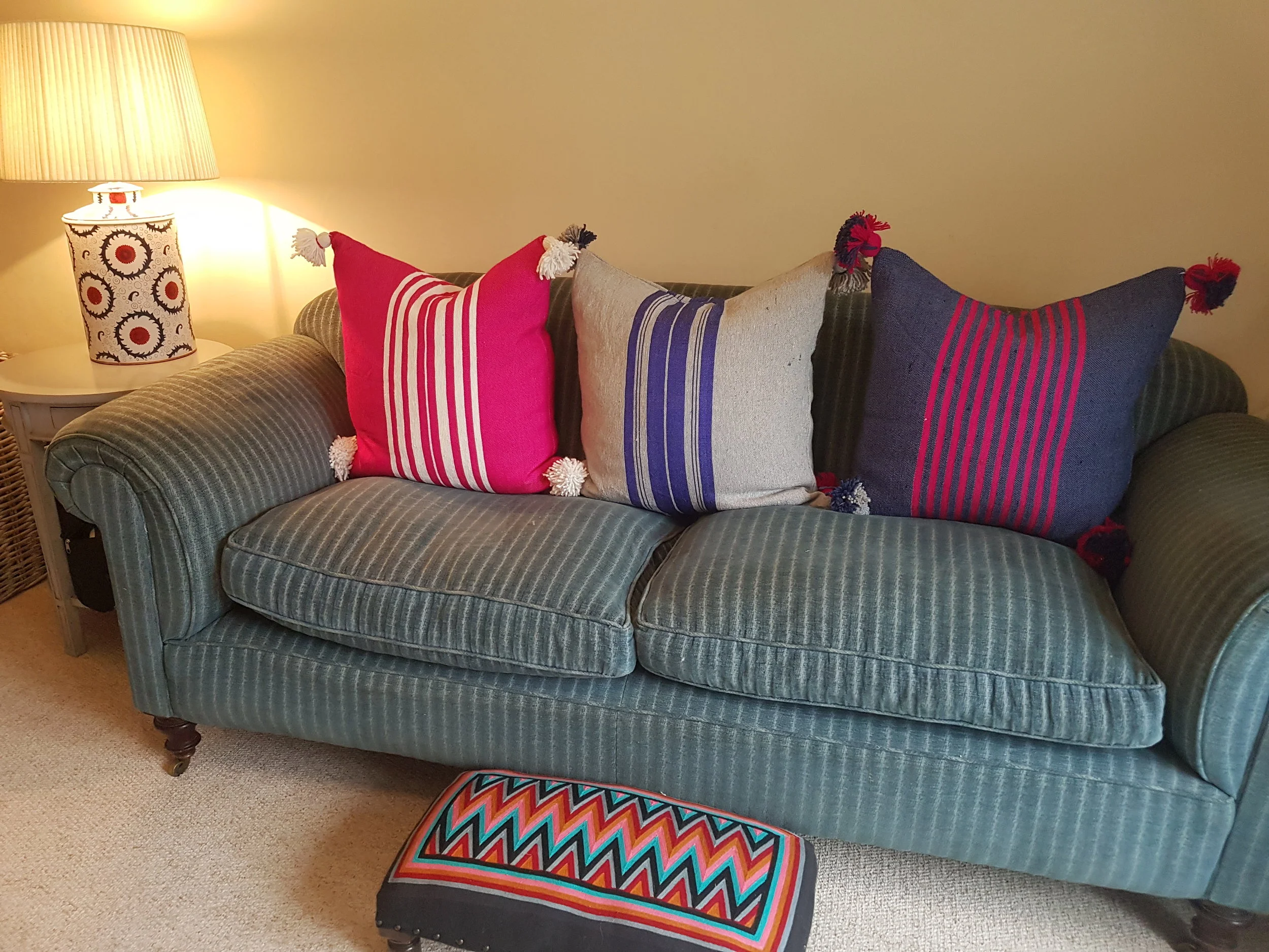 Shop the look, click here for pink cushion , h ere for grey & blue cushion and here for denim & pink cushion .