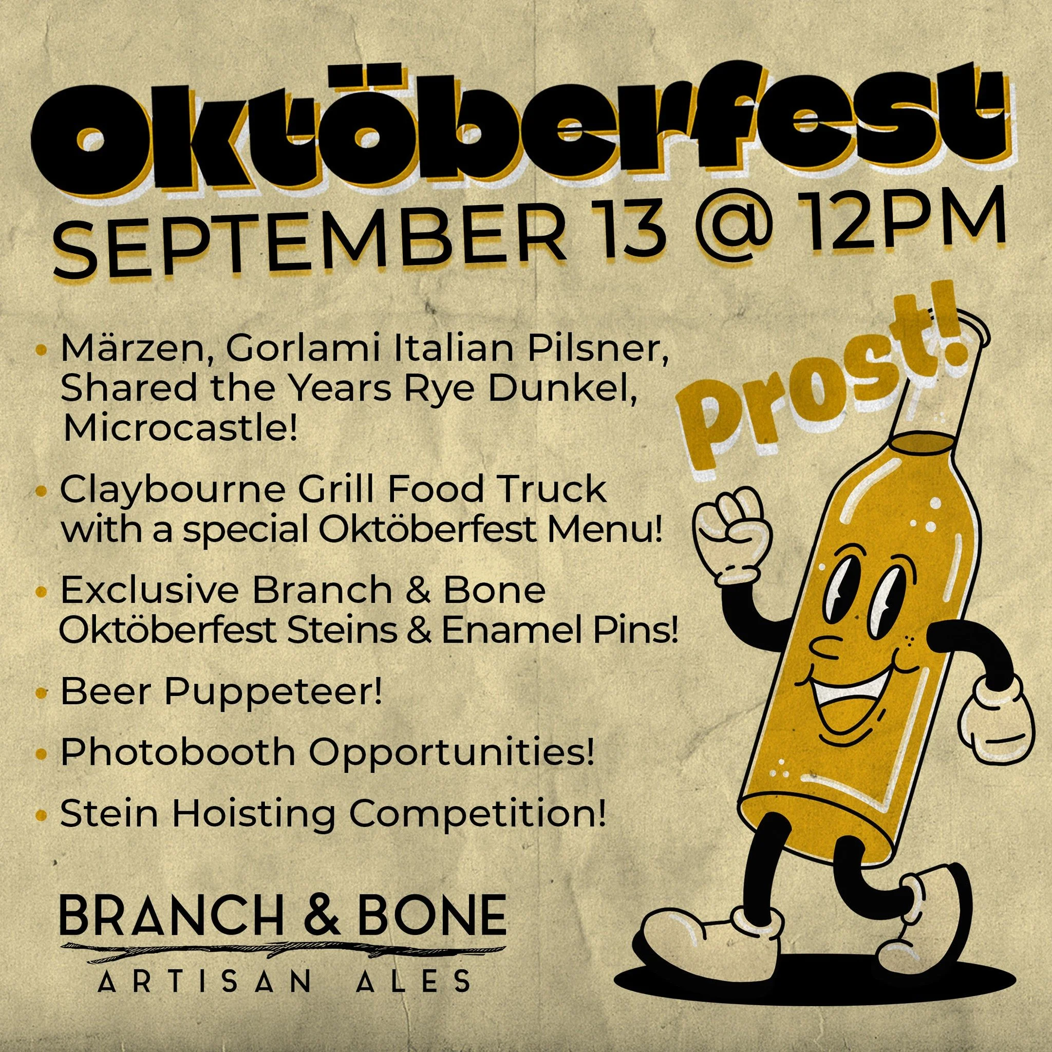 Oktoberfest is ONE MONTH away! 

Join us Saturday, Sept. 13 at Noon for a day of beer, food, music &amp; fun. 

Expect special Oktoberfest brews, Claybourne Grill eats, stein hoisting, photo ops &amp; more.

Follow along for updates &amp; sneak peeks