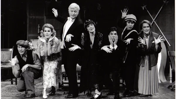 Nan McNamara (second from the left) and the cast of our 1999 production of Something's Afoot