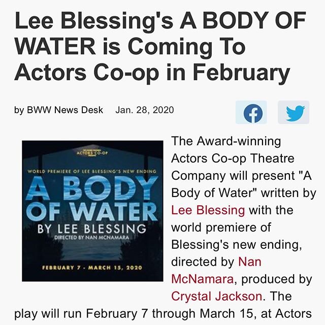 Extra, extra, read all about it! 🔥 A Body of Water opens ONE WEEK from today!! Grab your tickets and get to be a part of this world premiere new ending! Link in bio 👏🏼👏🏼 #actorscoop #lathtr #newworks #worldpremiere #abodyofwater #coopbow #getyou