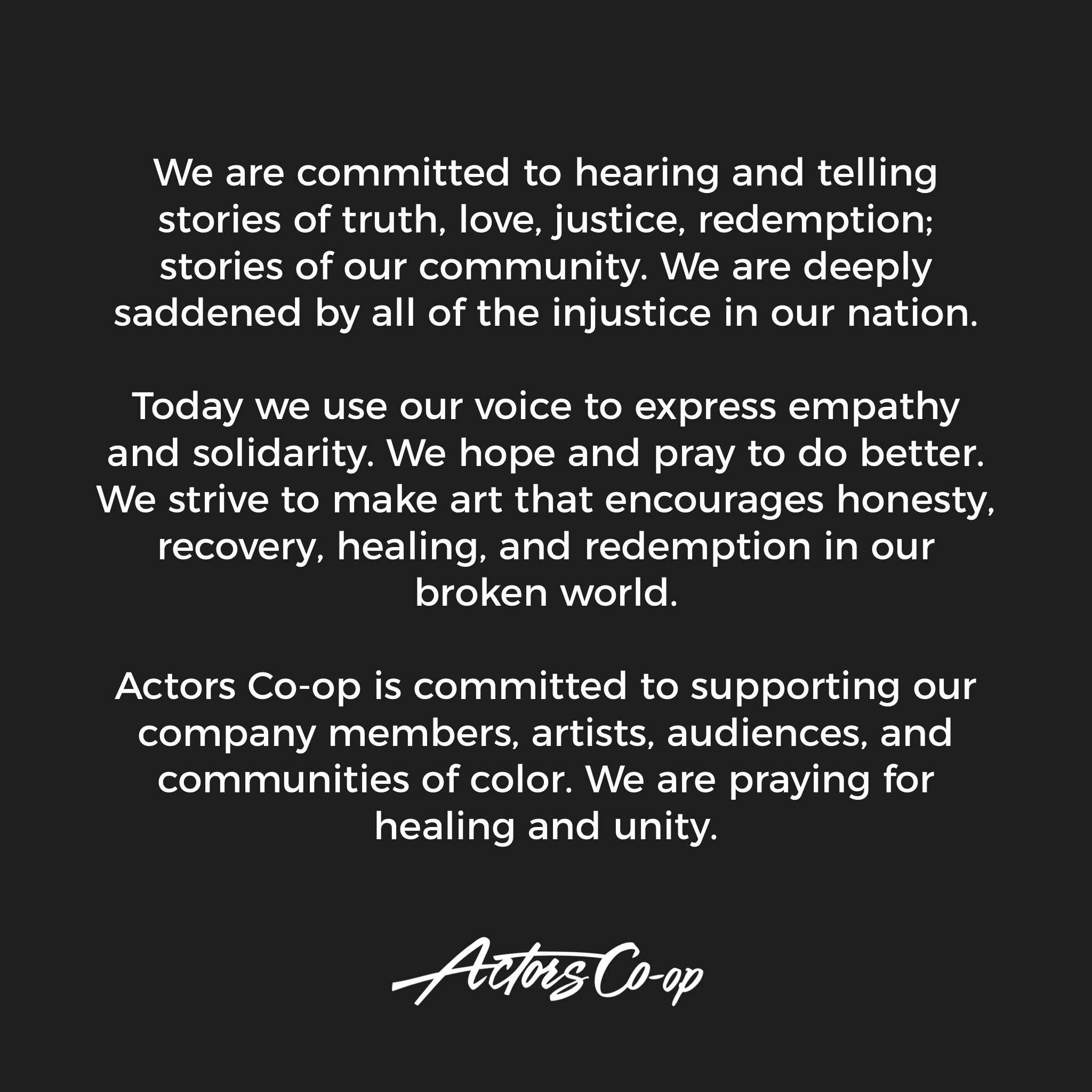 A Message to Our Community