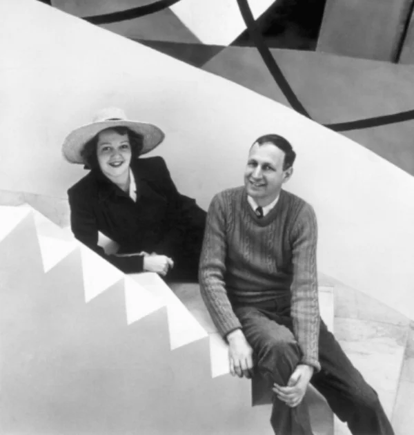 George L.K. Morris and Suzy Frelinghuysen on the marble staircase in their home. Photo credit: Frelinghuysen Morris House & Studio