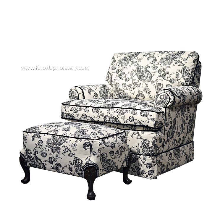 Black and white floral arm chair and matching ottoman (Copy)