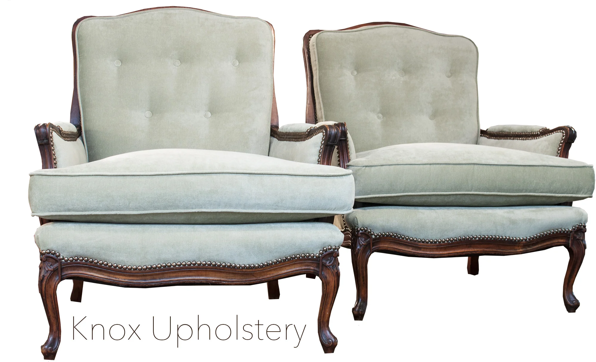 Antique Arm Chairs With Attached Pillow Back, Buttons and Nailhead Trim (Copy)