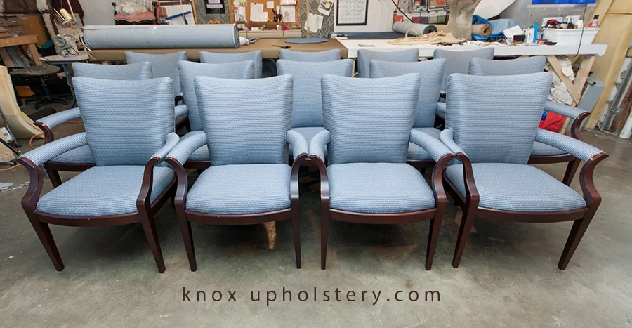 Blue upholstered office arm chairs