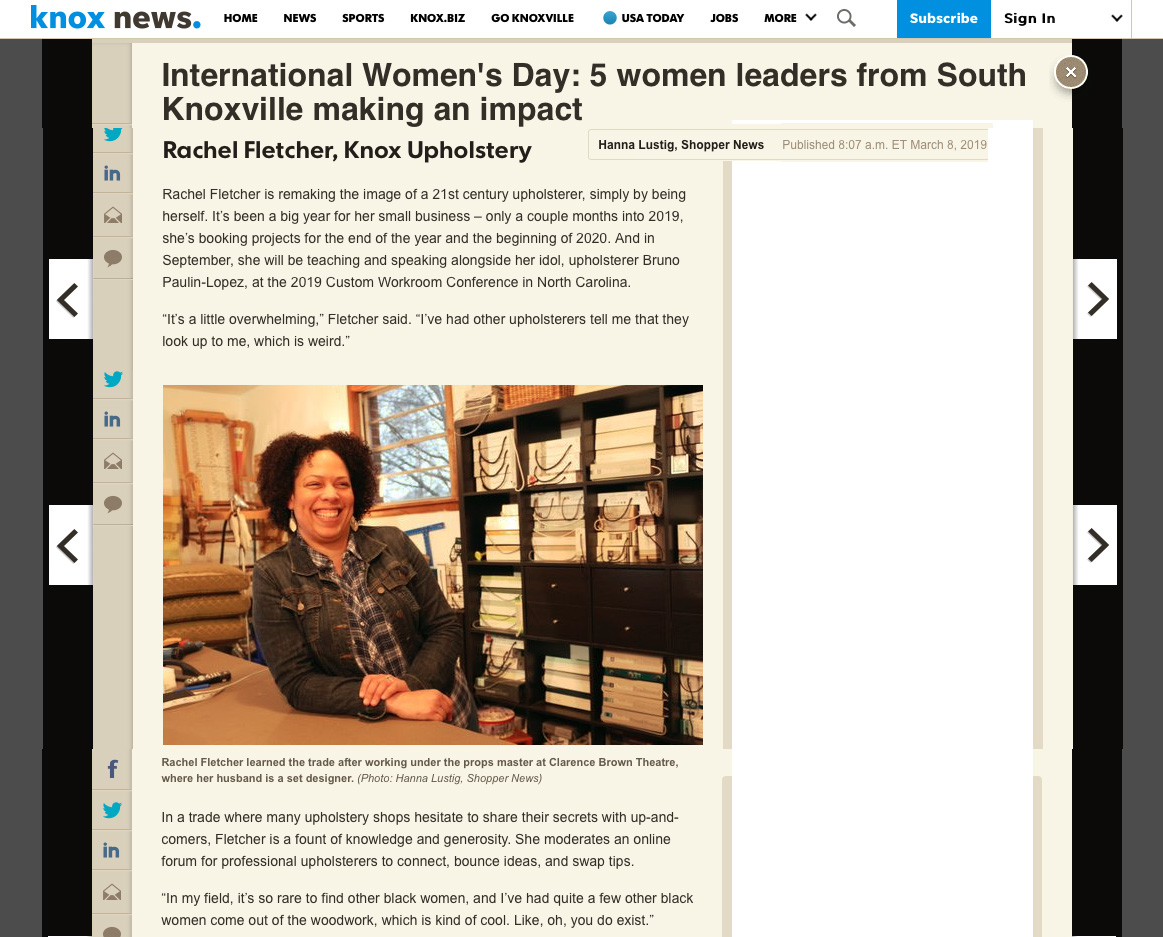 Rachel Fletcher of Knoxville, Tennessee is featured in International Women's Day Article in Knox News. Knoxville, TN.