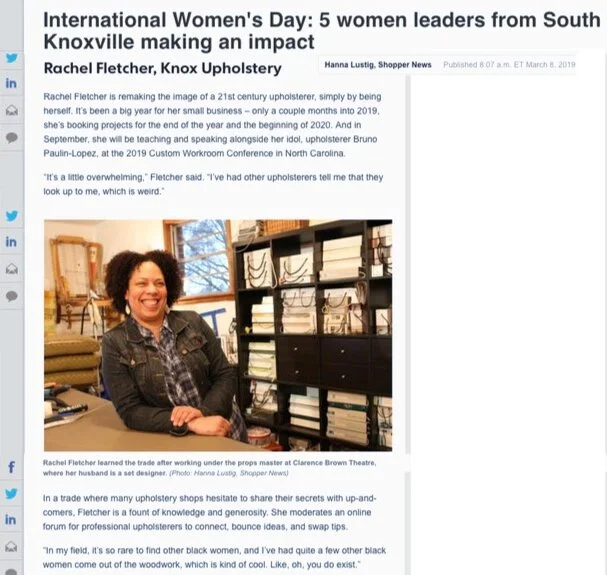 Knox News Rachel Fletcher, Knox Upholstery in Knox News