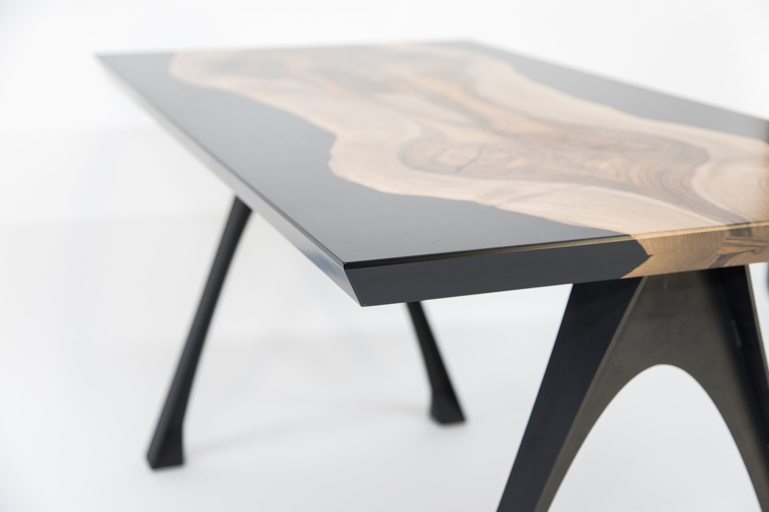 modern desk edge bevel metal steel legs black epoxy