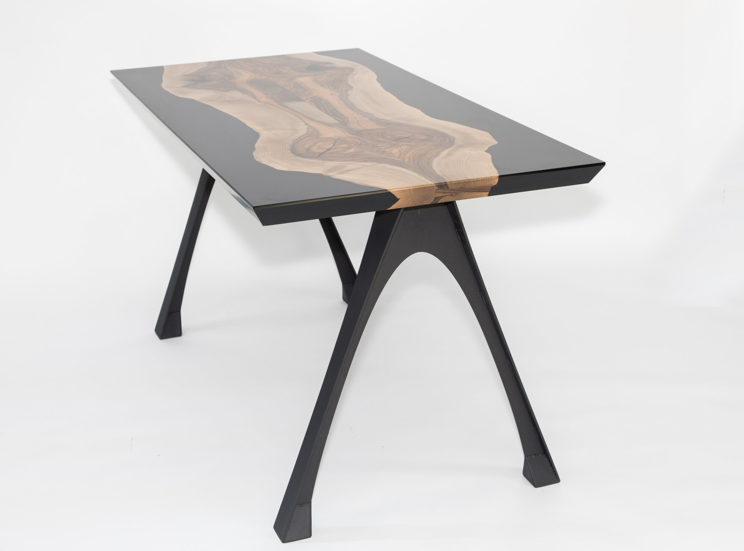 blacktail studio desk black epoxy bookmatch english walnut steel legs