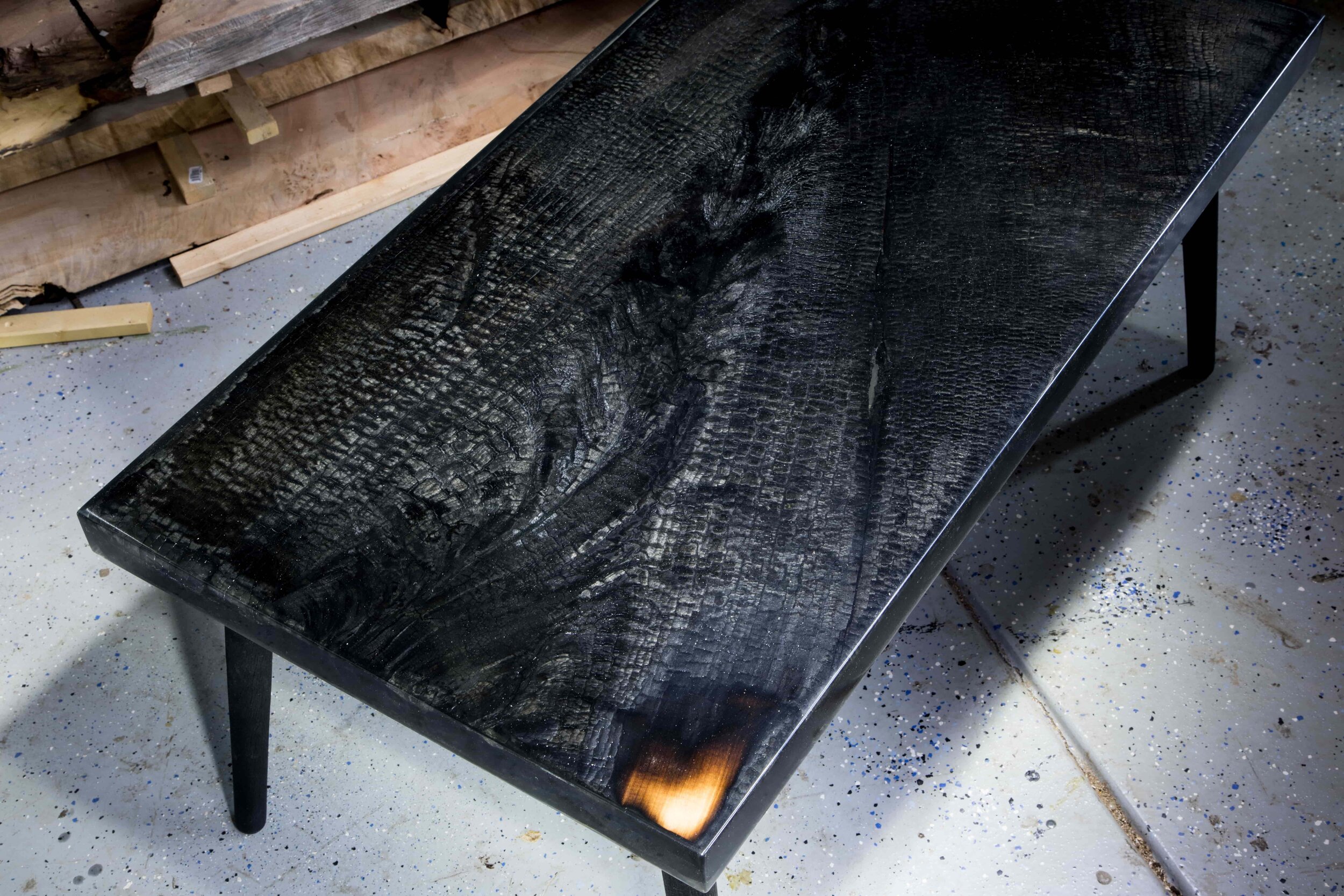 burnt fire epoxy table shou sugi ban