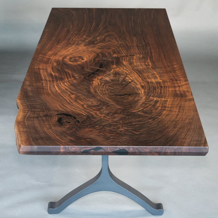 walnut slab dining table on wishbone legs