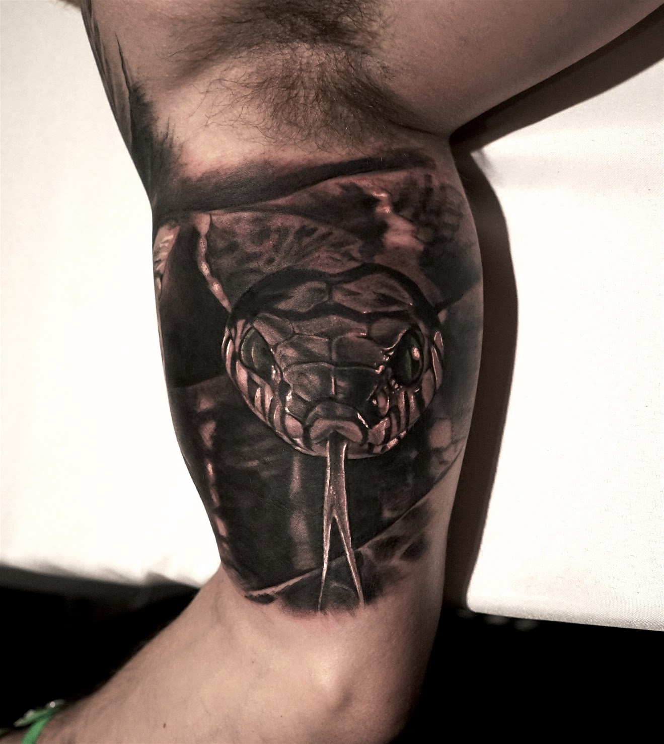 Photorealistic snake tattoo by Scoot Ink