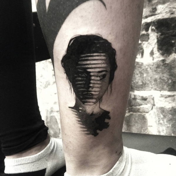 Blackwork portrait tattoo by Katt