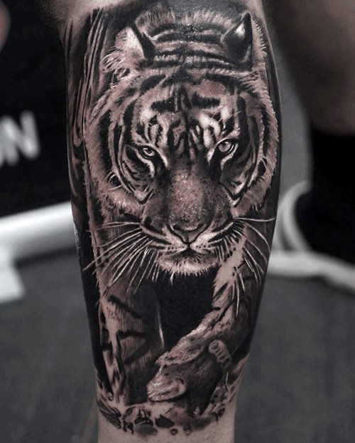 Photorealistic tiger tattoo by Scoot Ink