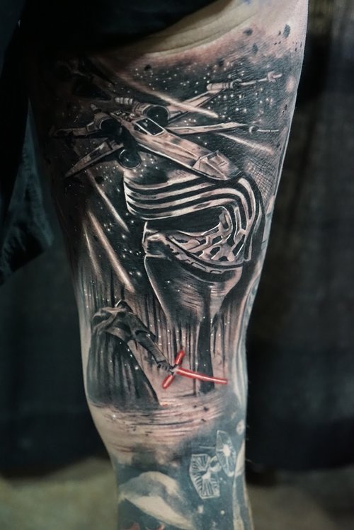 Photorealistic star wars tattoo by Scoot Ink