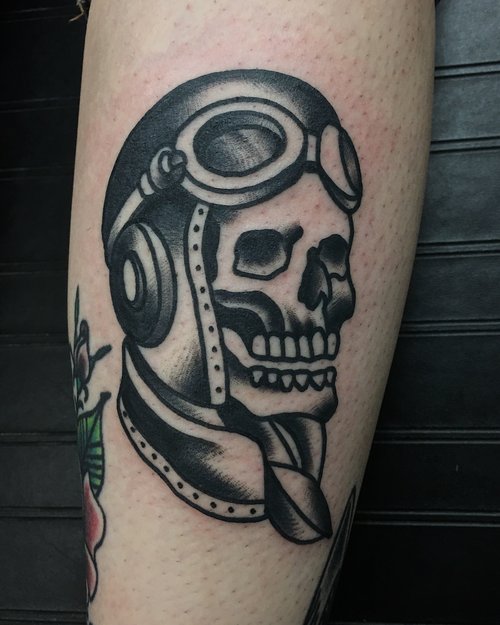 Traditional skull tattoo by German