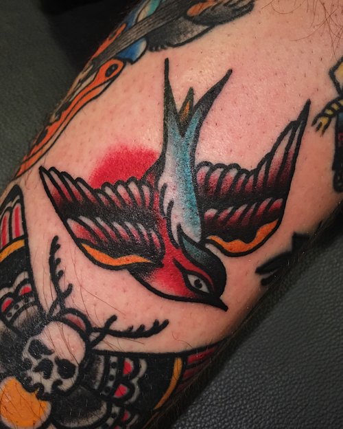 Traditional bird tattoo by German