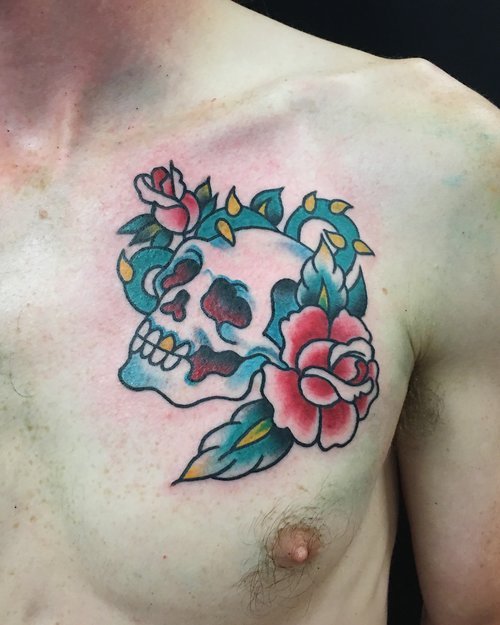 Traditional skull tattoo by German