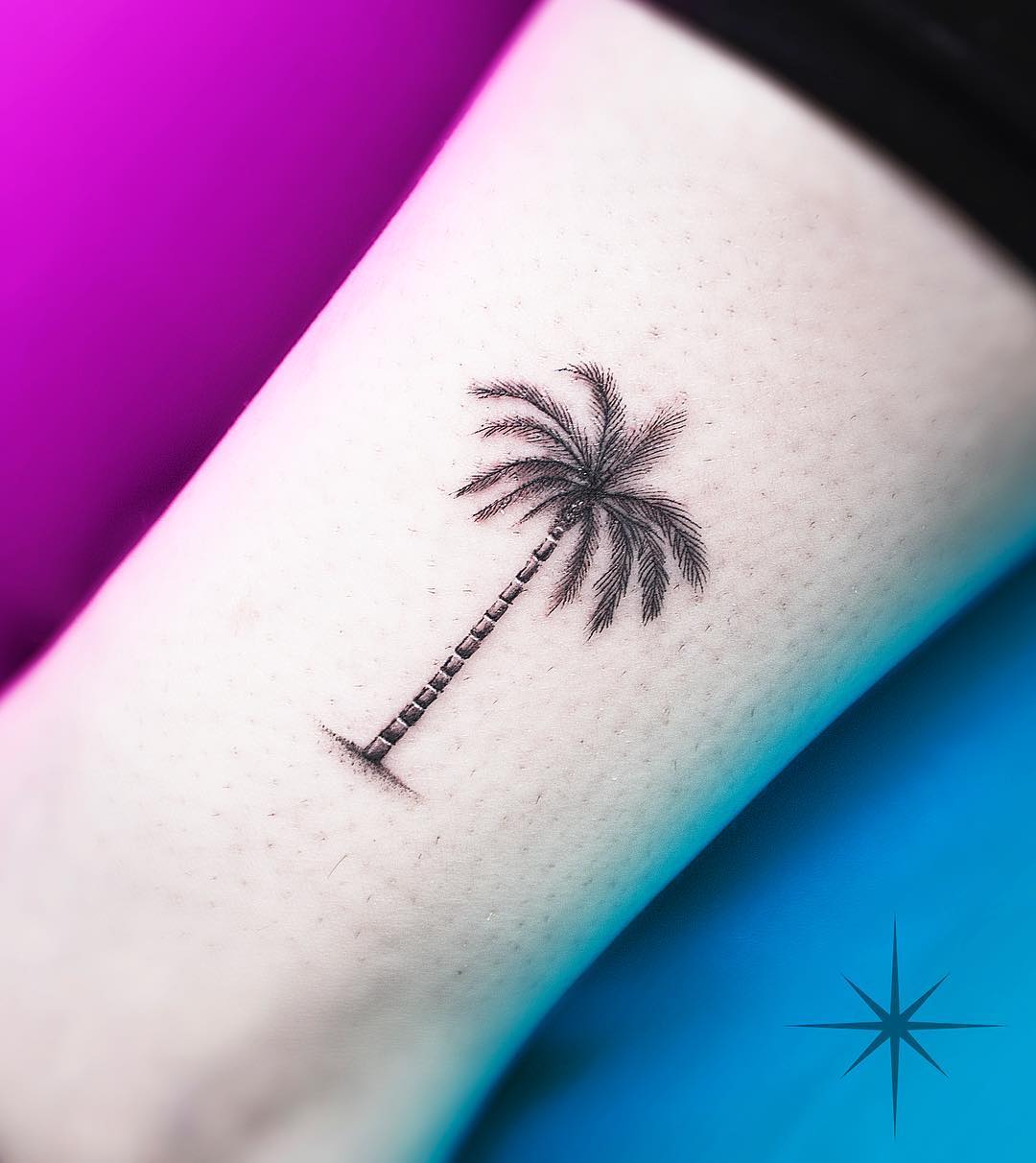 palm tree fineline tattoo 