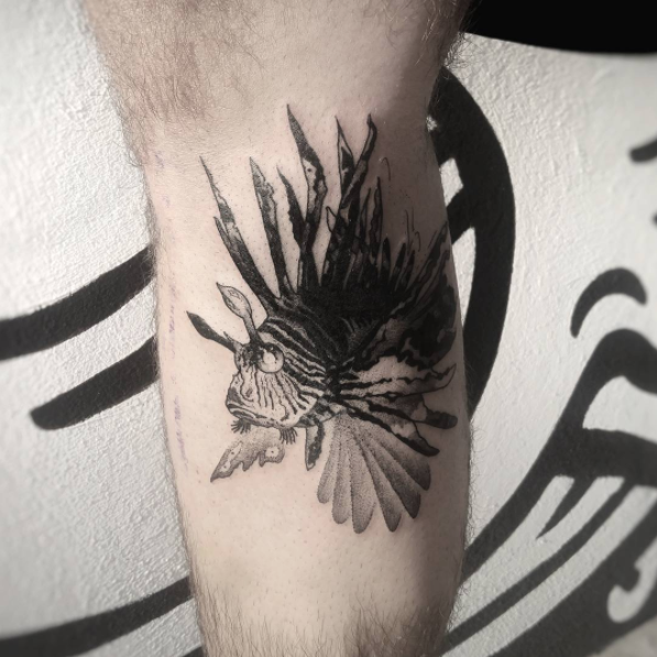 Blackwork fish tattoo