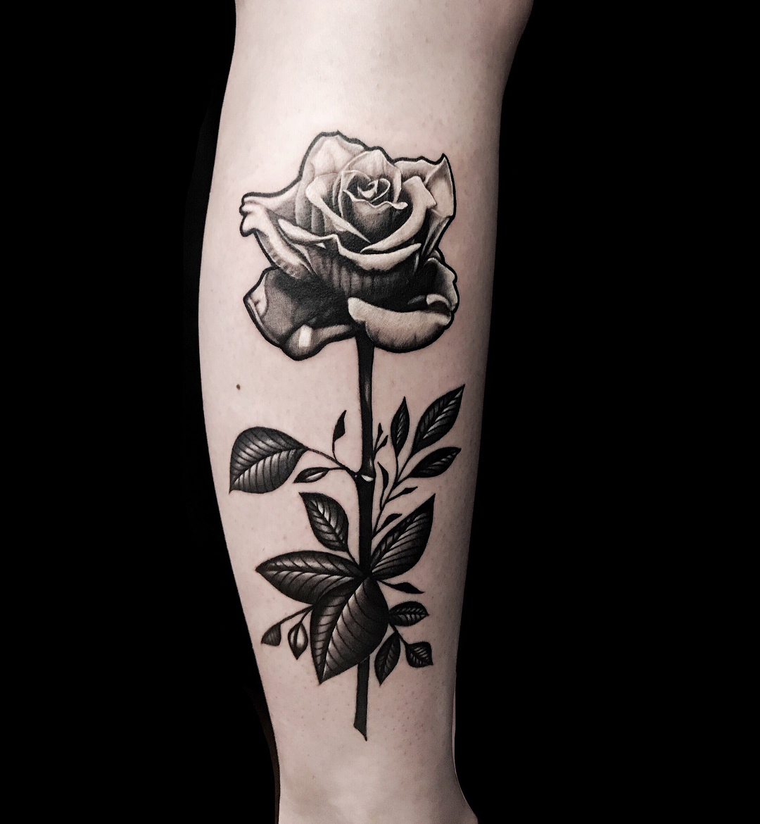 Blackwork rose tattoo 