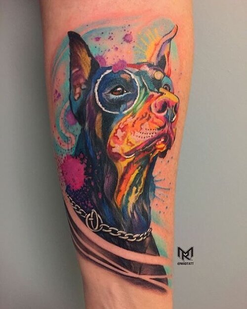 Watercolour realistic dog tattoo