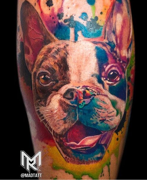 Watercolour realistic dog tattoo