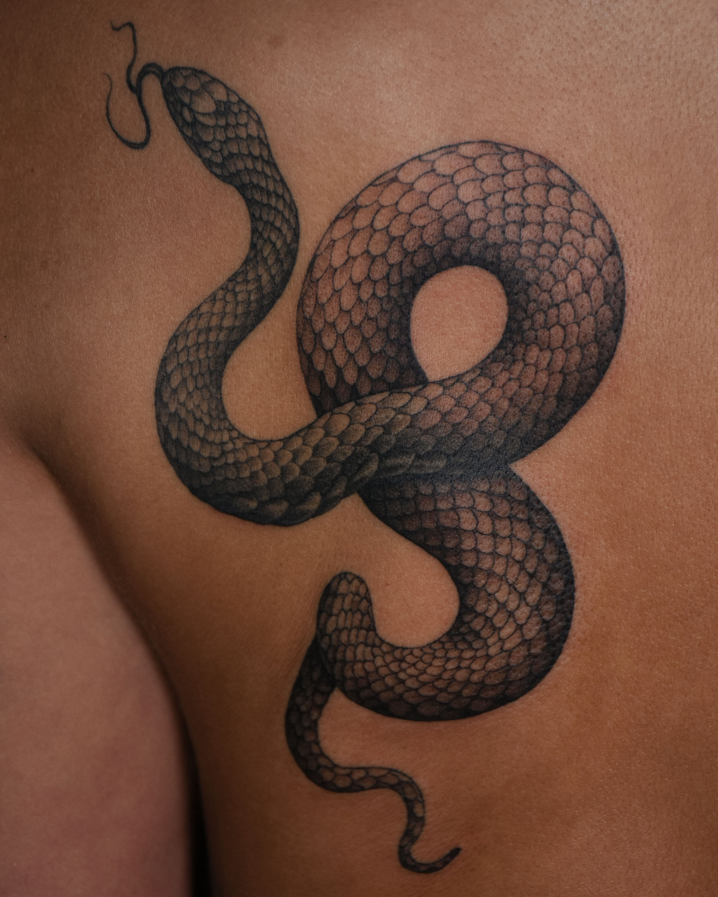 Blackwork snake tattoo by Katt
