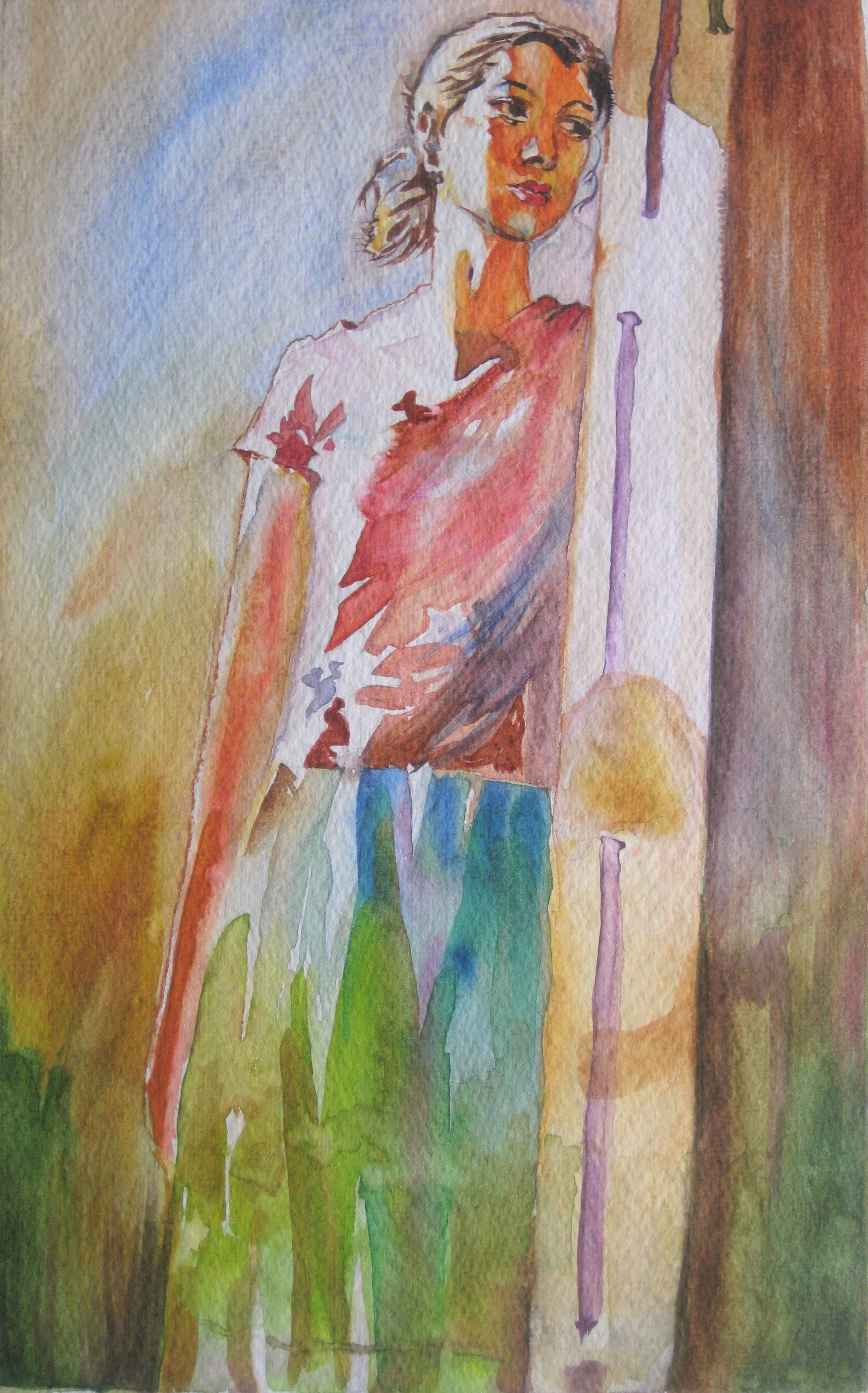 Awaiting (after John Fernandes, Girl at the door), Watercolor, 9x12