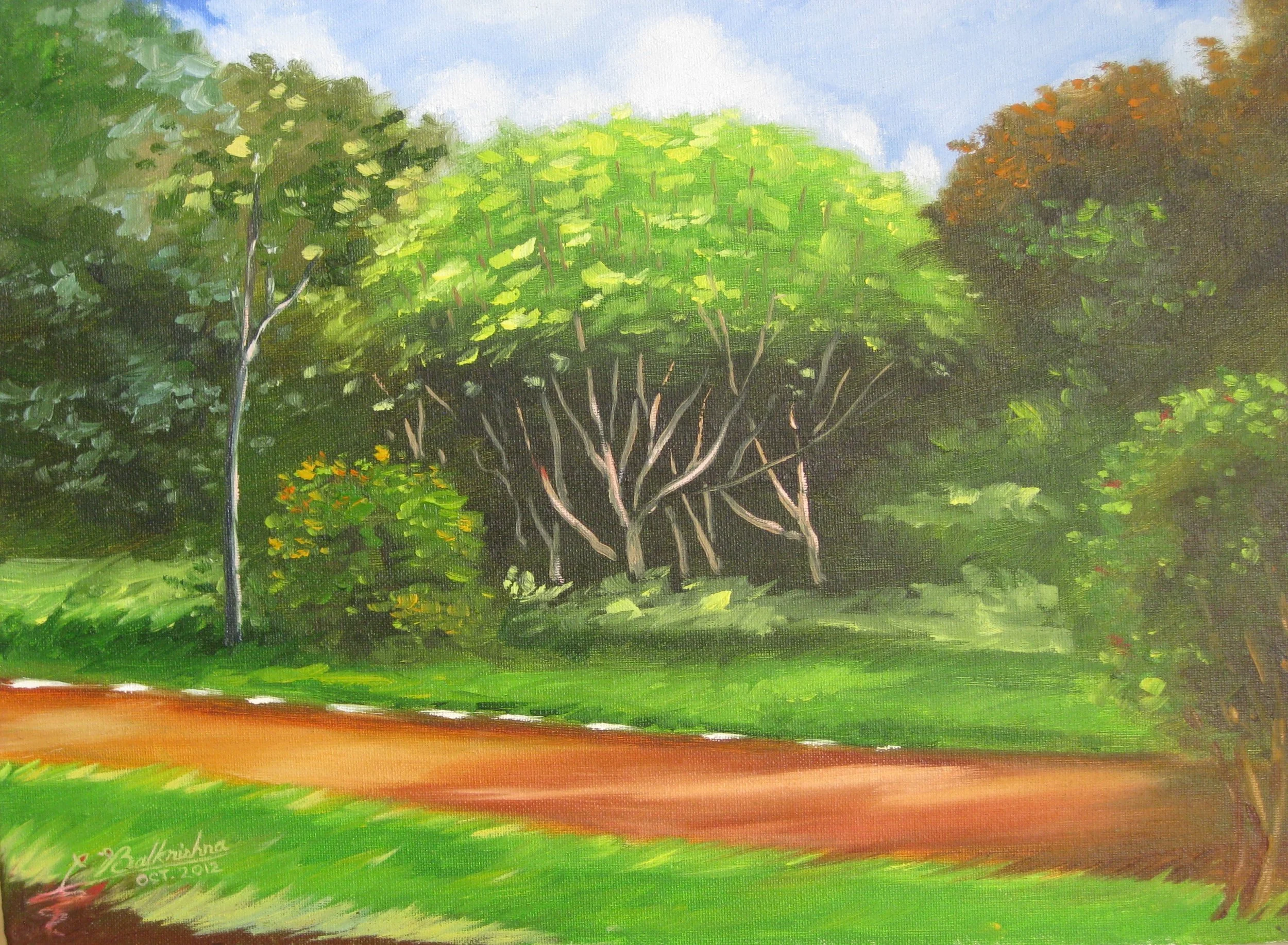 Lalbaug Garden III, Oil on canvas panel, 12x16