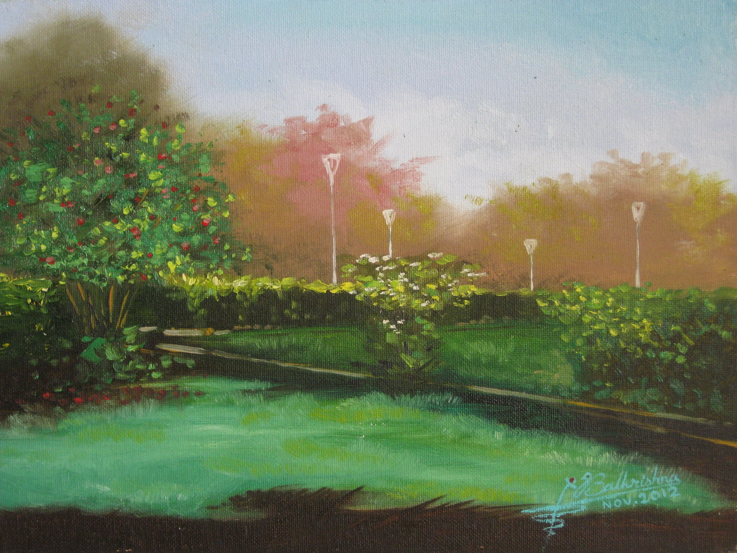 Lalbaug Garden VII, Oil on canvas panel, 9x12