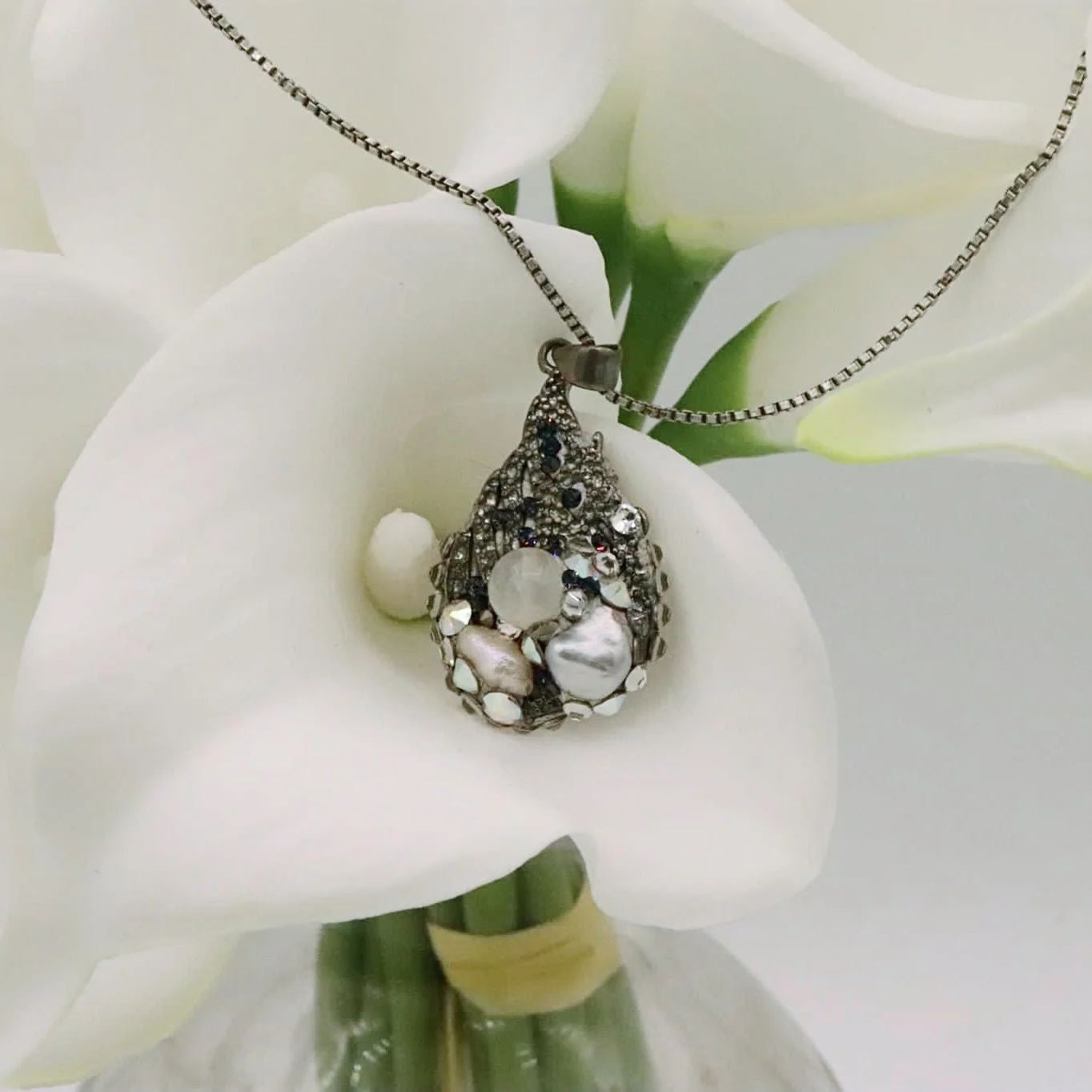 Quartz and Pearl Silver Pendant