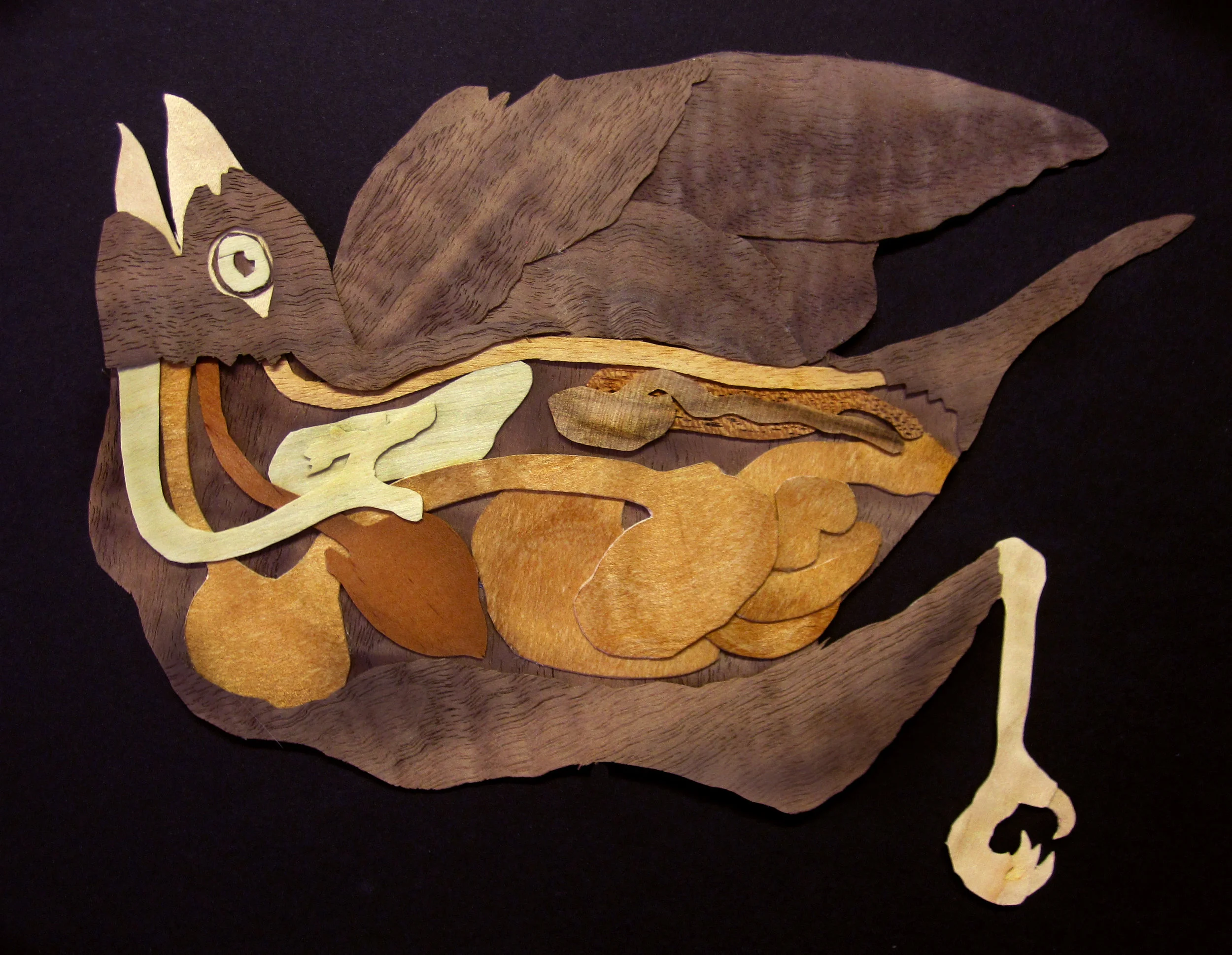 Inner organs of the pigeon<br/>2013 wood veneer 9" x 12"