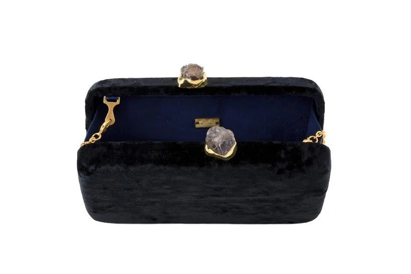 Margaux black Velvet Clutch Bag - $170