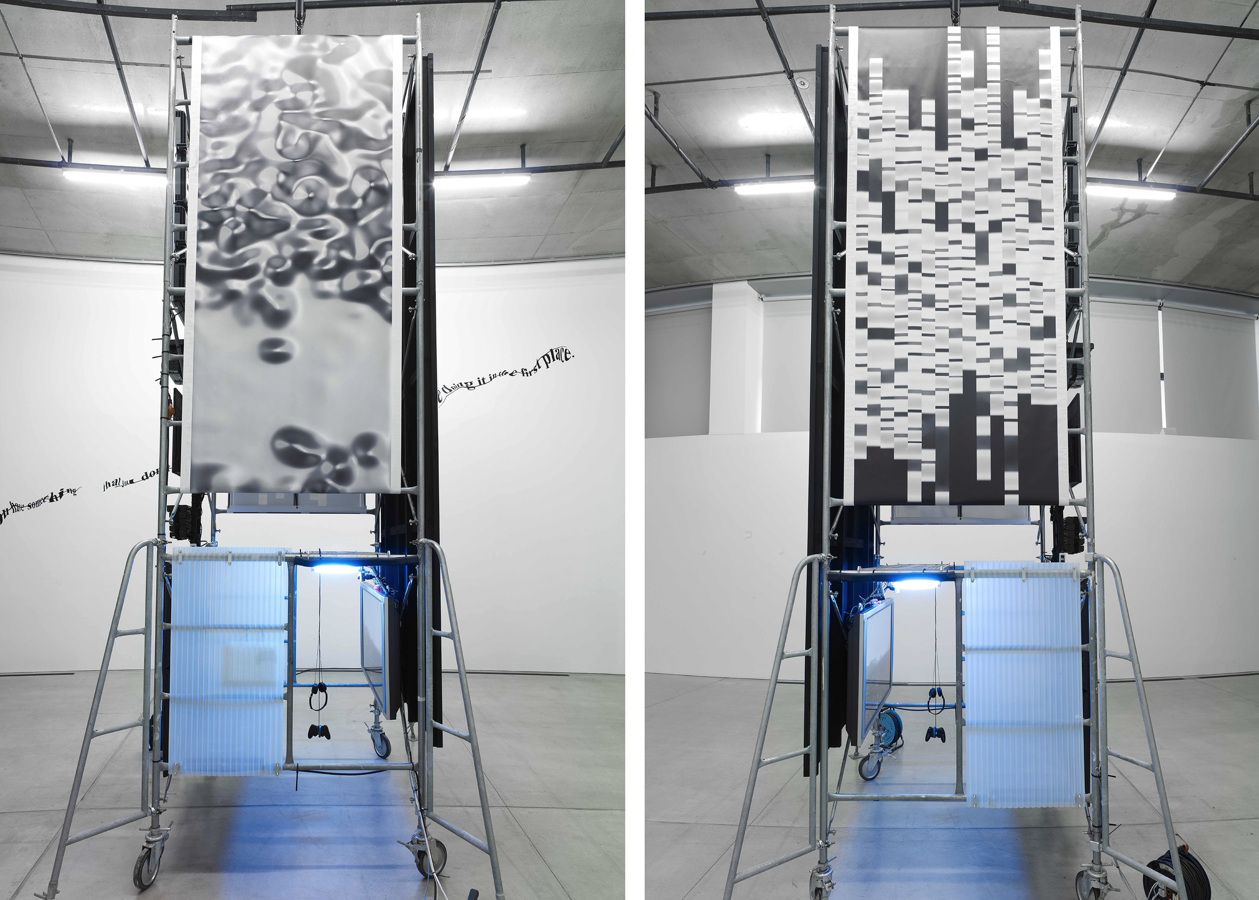 Installation View Displaying Statistical Motion Analysis , Digital Print on Vinyl. Photo Credit: Tadasu Yamamoto Courtesy of: ACAC