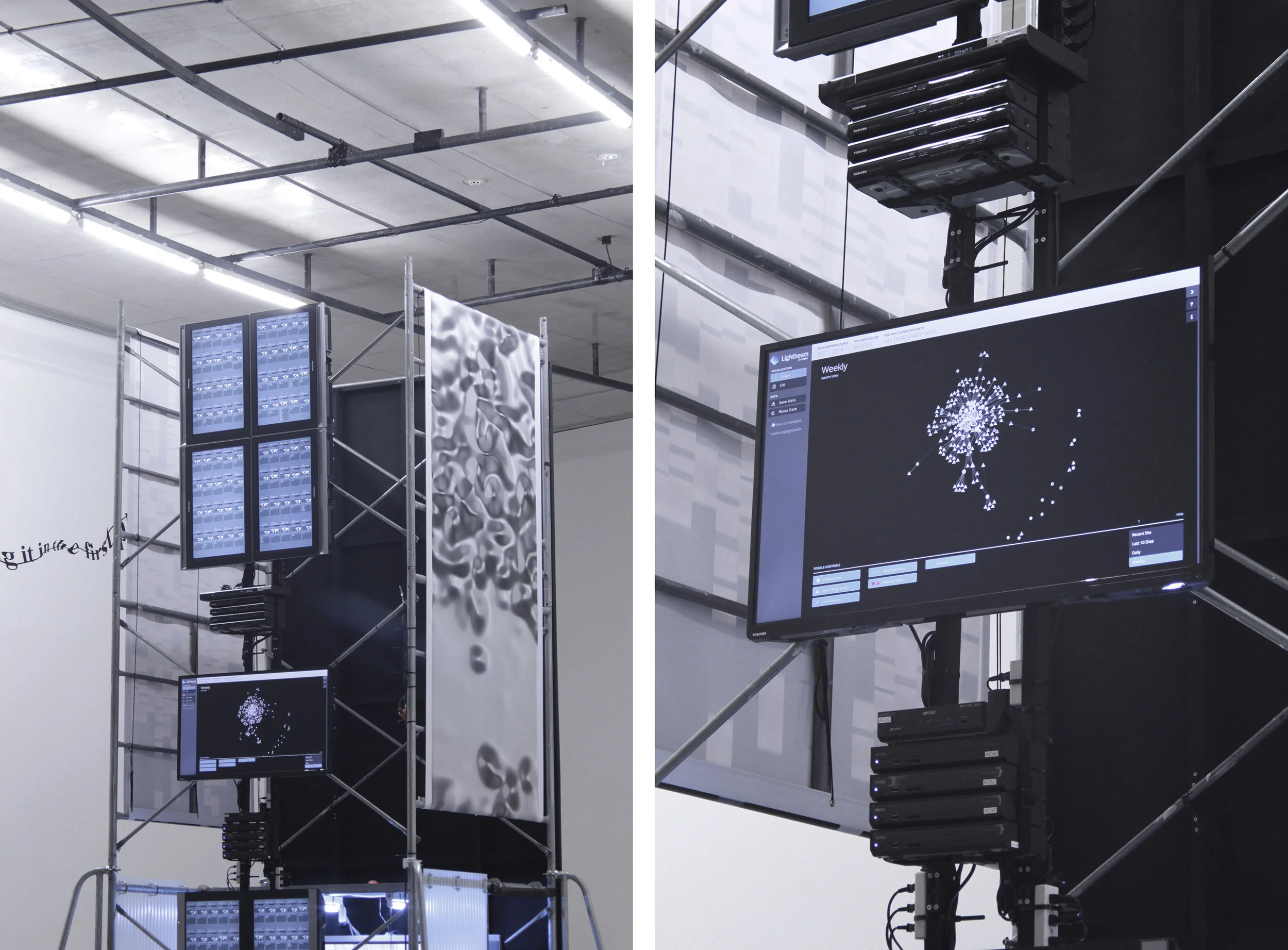 Installation View of Data Centre with Screens Displaying Lightbeam