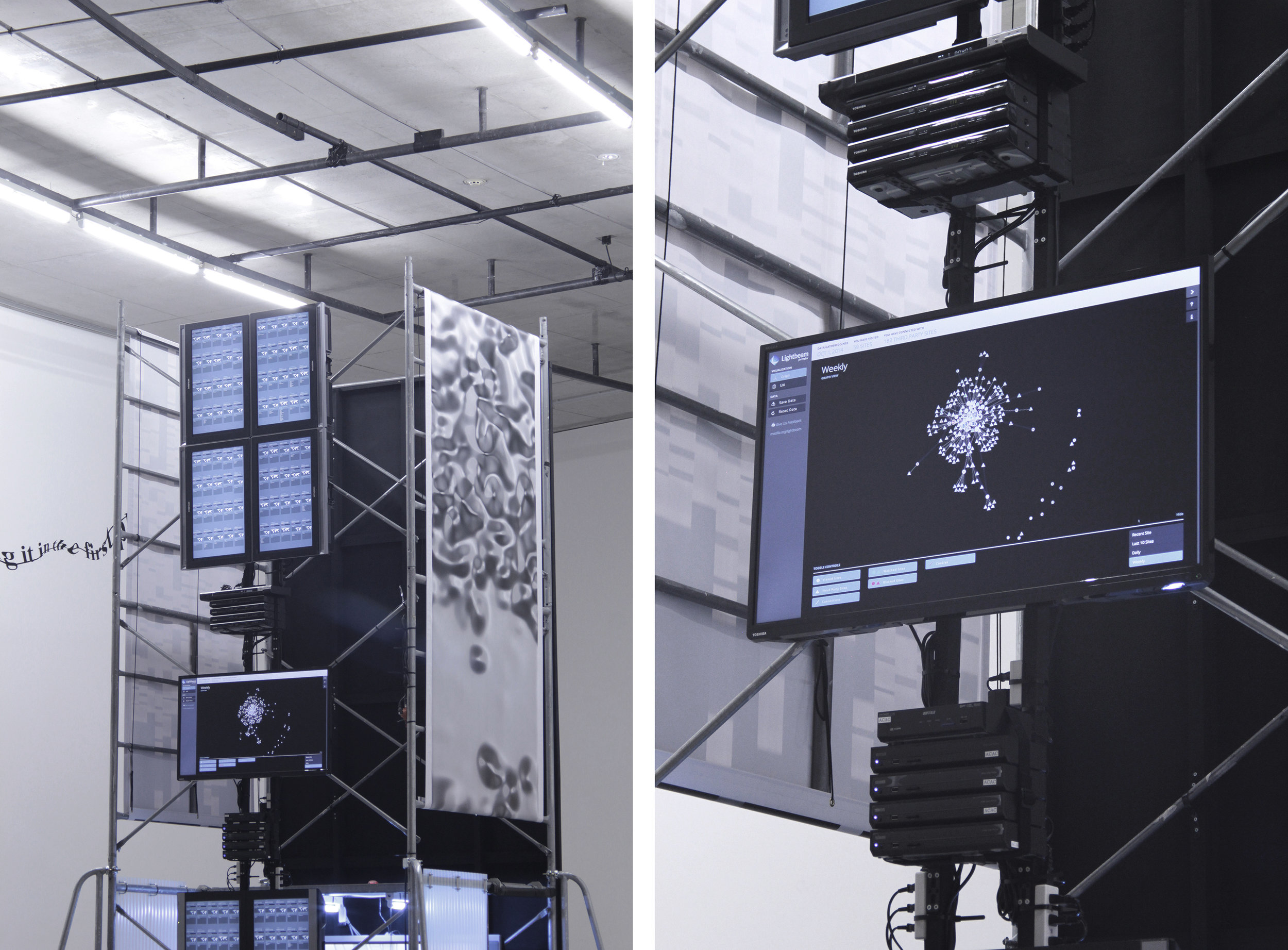 Installation View of Data Centre with Screens Displaying Lightbeam