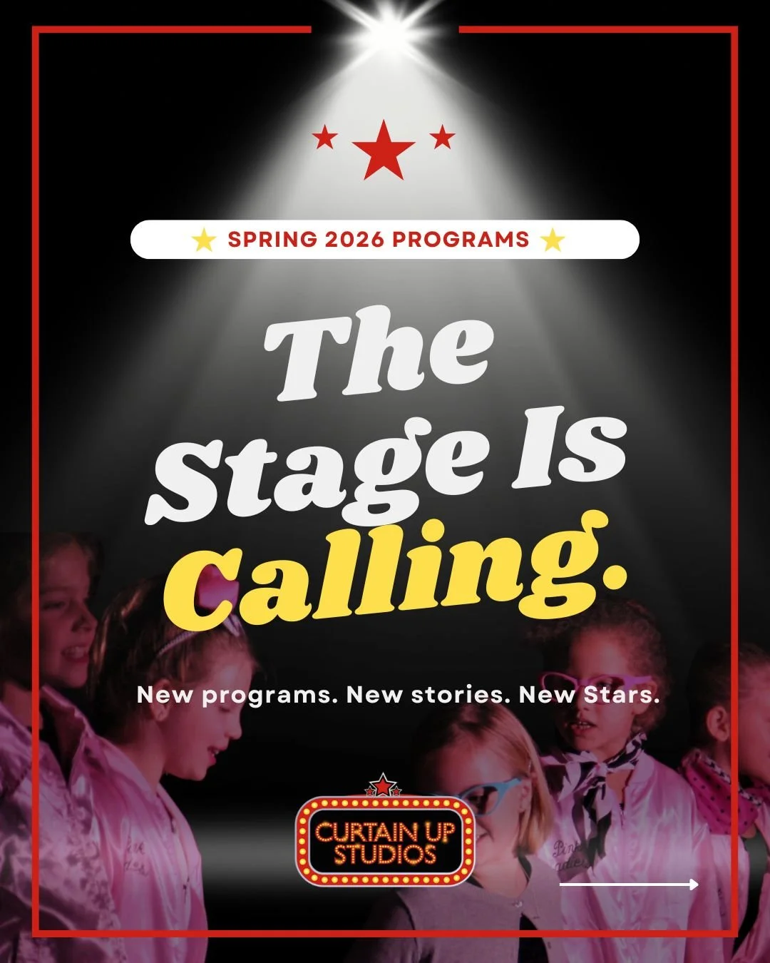 🌸 Spring is here and so is our new season at Curtain Up Studios!

From acting fundamentals to workshops to full-scale productions, we have something for every performer this spring. Whether your performer is brand new to theatre or ready for the spo
