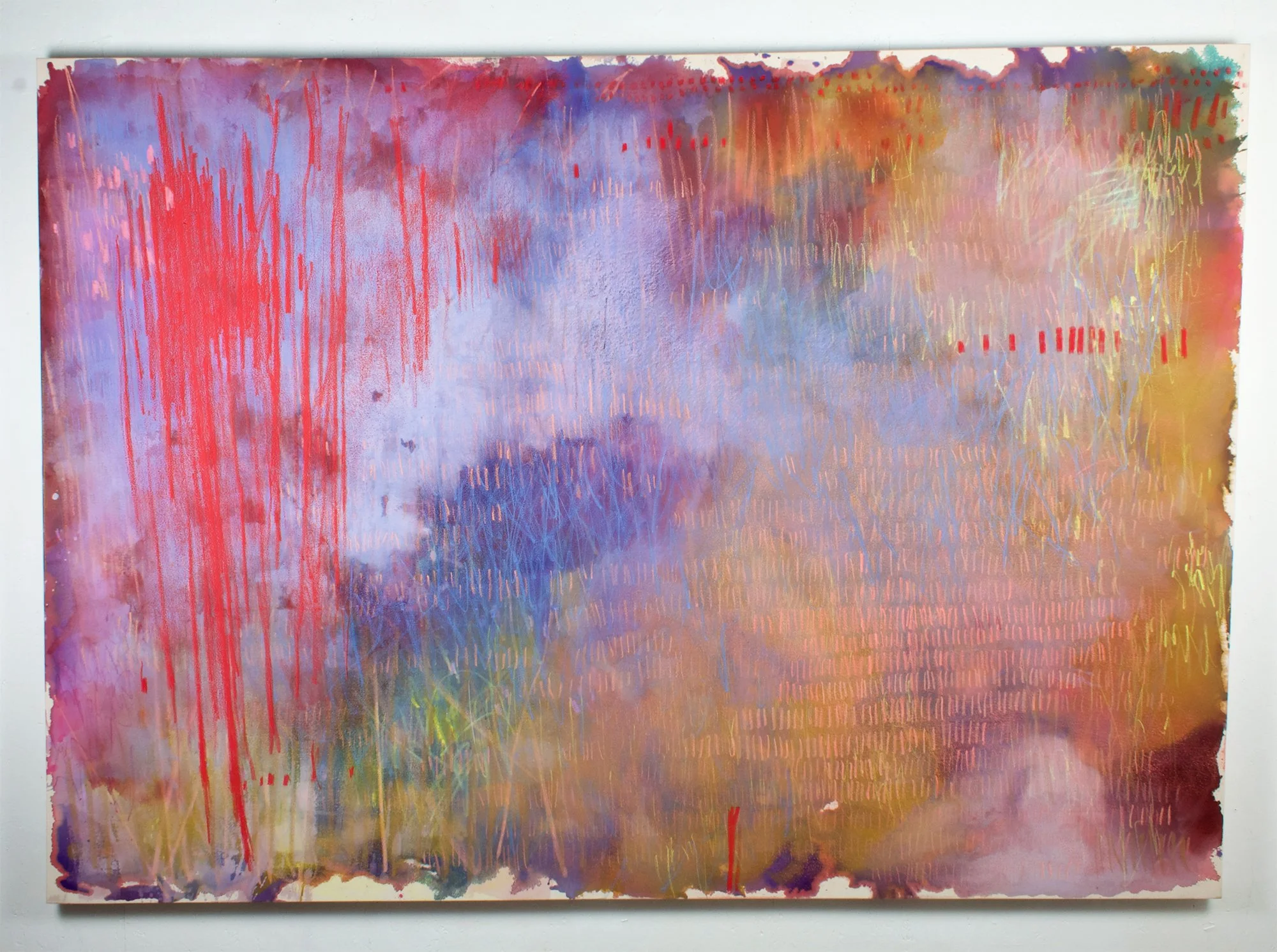  Acrylic paint, soft pastel, and oil pastel   60”x 84”x 3”   2023   $3,100 