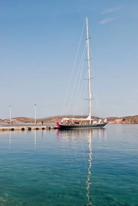 A sailboat docked on Paros.