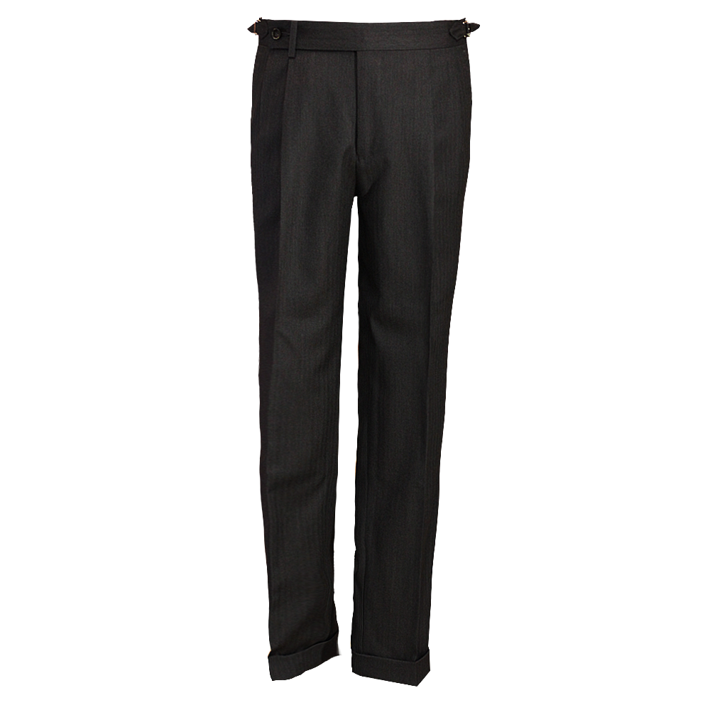 Super 130s Guabello Grey herringbone Pleats Trousers Double Pleated Trousers.png