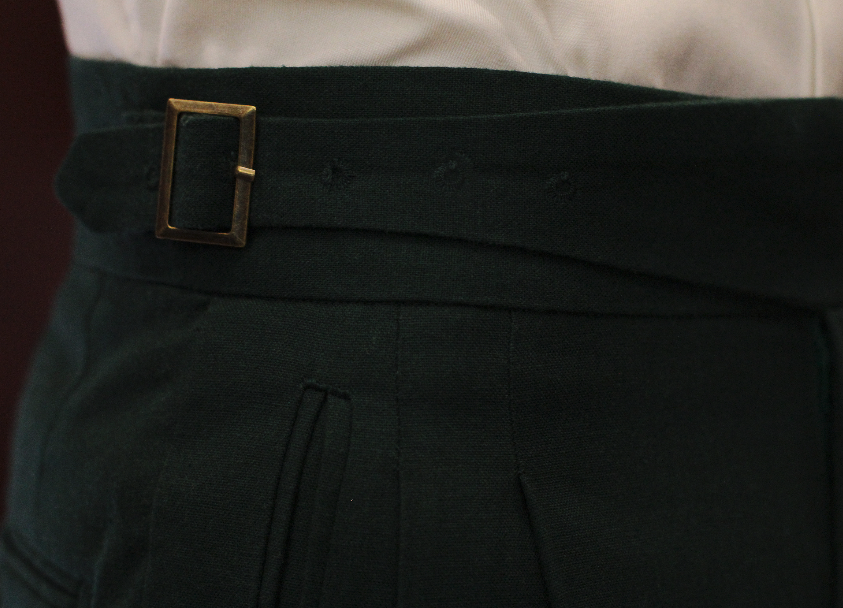 Linen Emerald green gurkha trousers bespoke made to measure made suits singapore Side Adjusters Bronze Side Adjusters 1.png