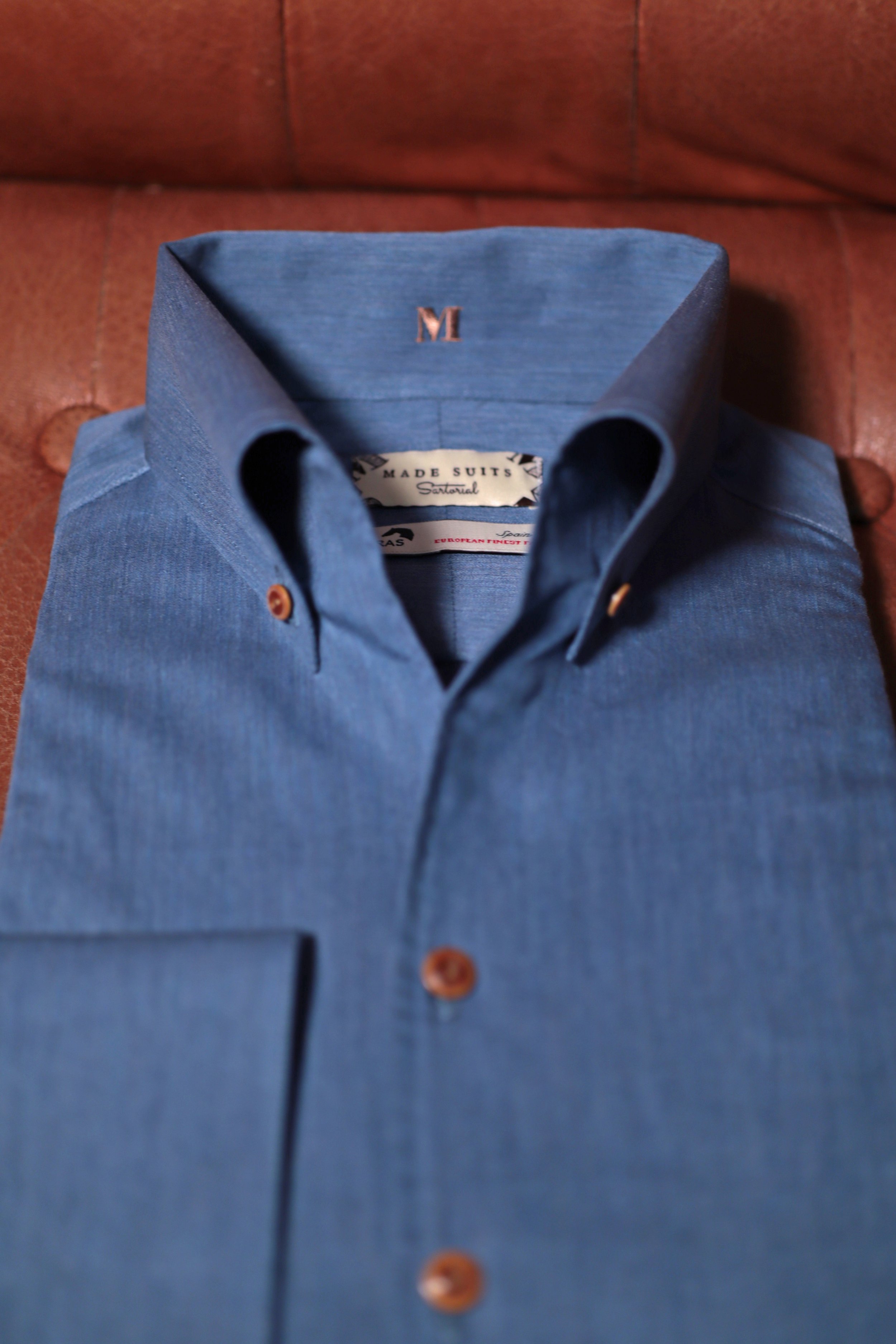 Denim Blue Chambray SIDOGRAS One Piece Collar | Made Suits Tailor Made Shirts Bespoke to measure shirts singapore bespoke mtm collar.JPG