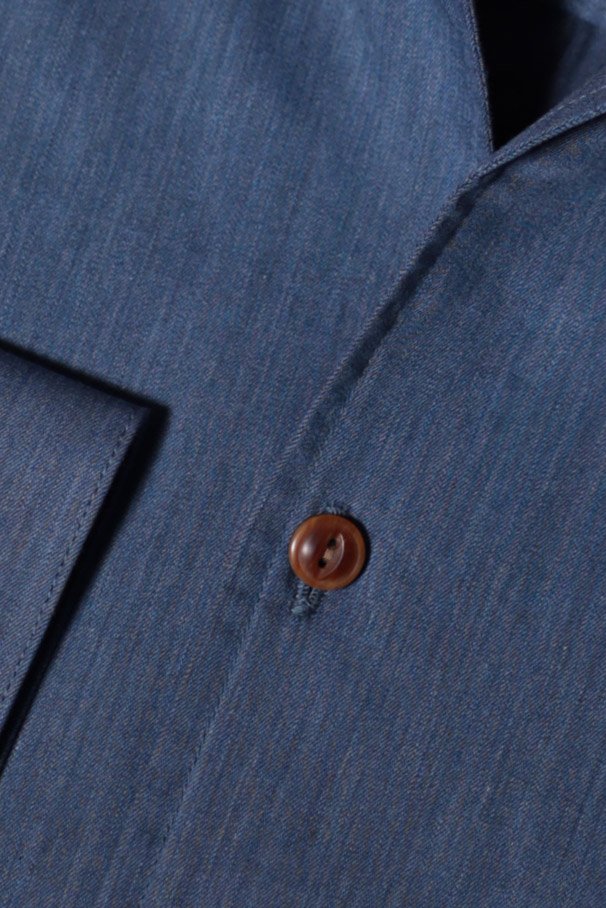 Brown Corozo Button Denim Blue Chambray SIDOGRAS One Piece Collar | Made Suits Tailor Made Shirts Bespoke to measure shirts singapore bespoke mtm.jpg
