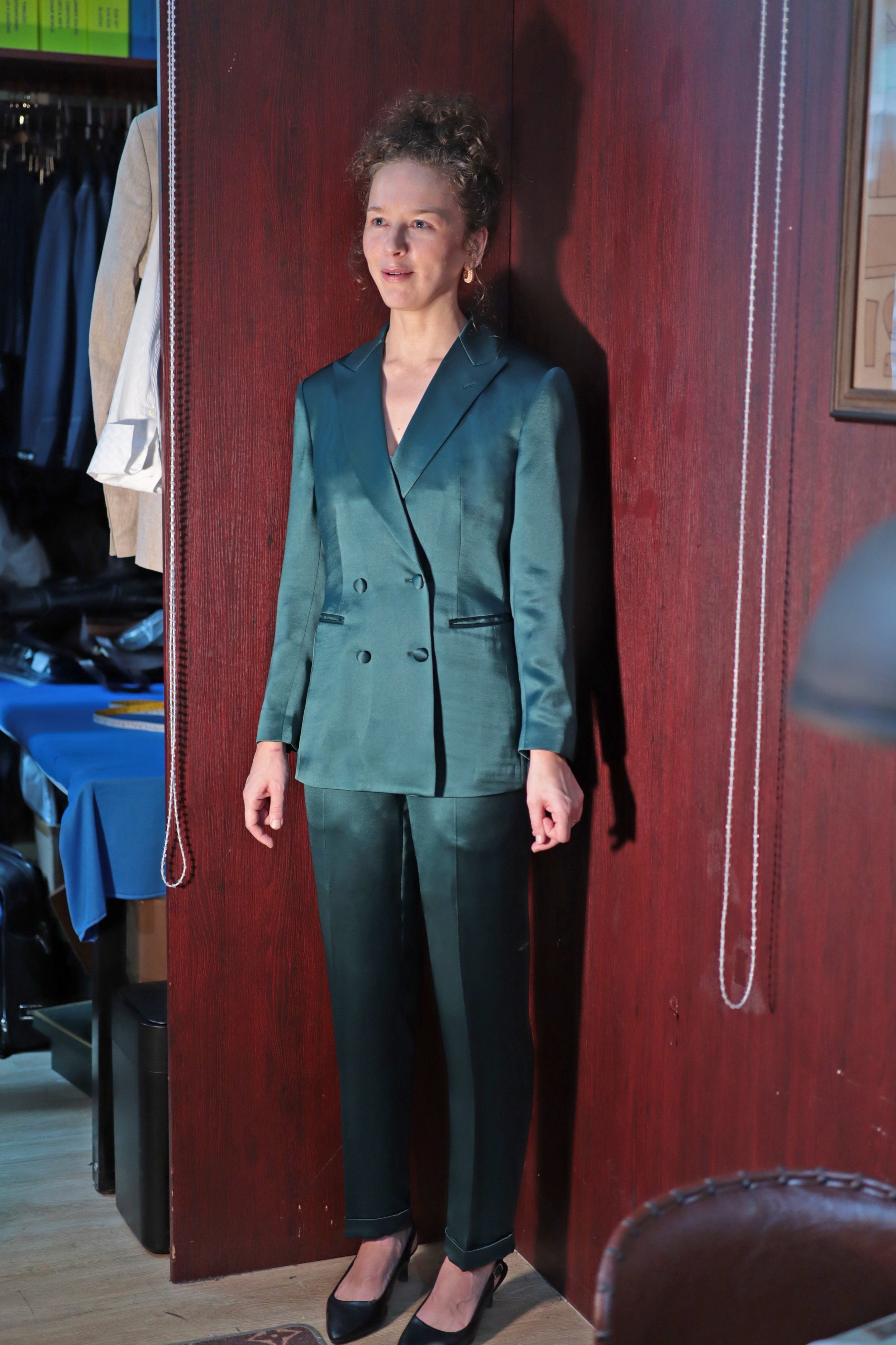 Keri McCrickerd In Made Suits Double Breasted Satin Green Suits Singapore.JPG