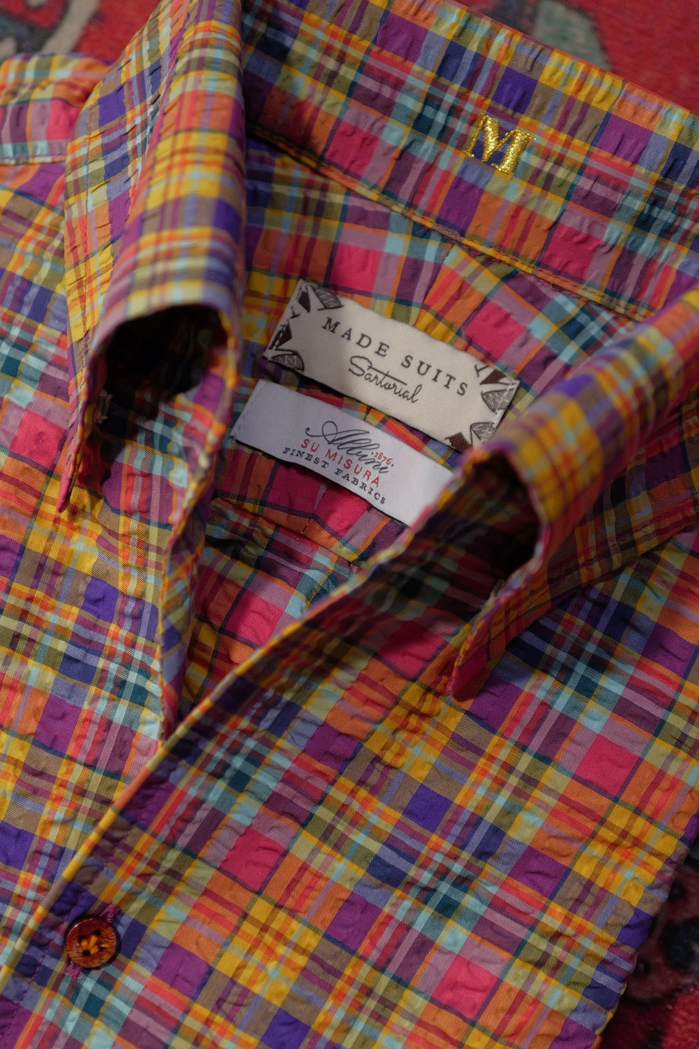 Vibrant Plaid Seersucker ALBINI SHIRT MADE SUITS SARTORIAL LABEL.JPG