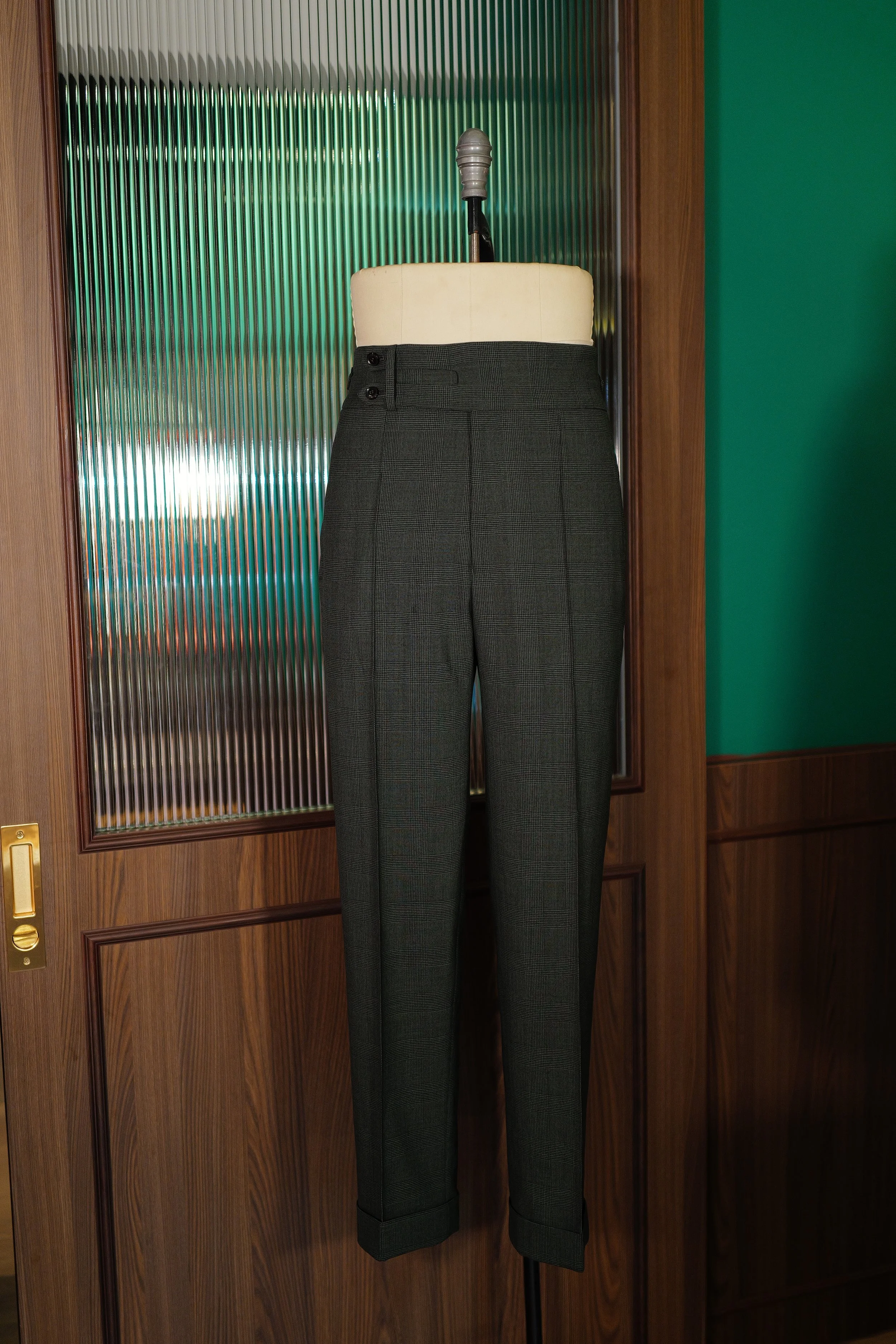 Green Prince of Wales Double Monkstrap Trousers