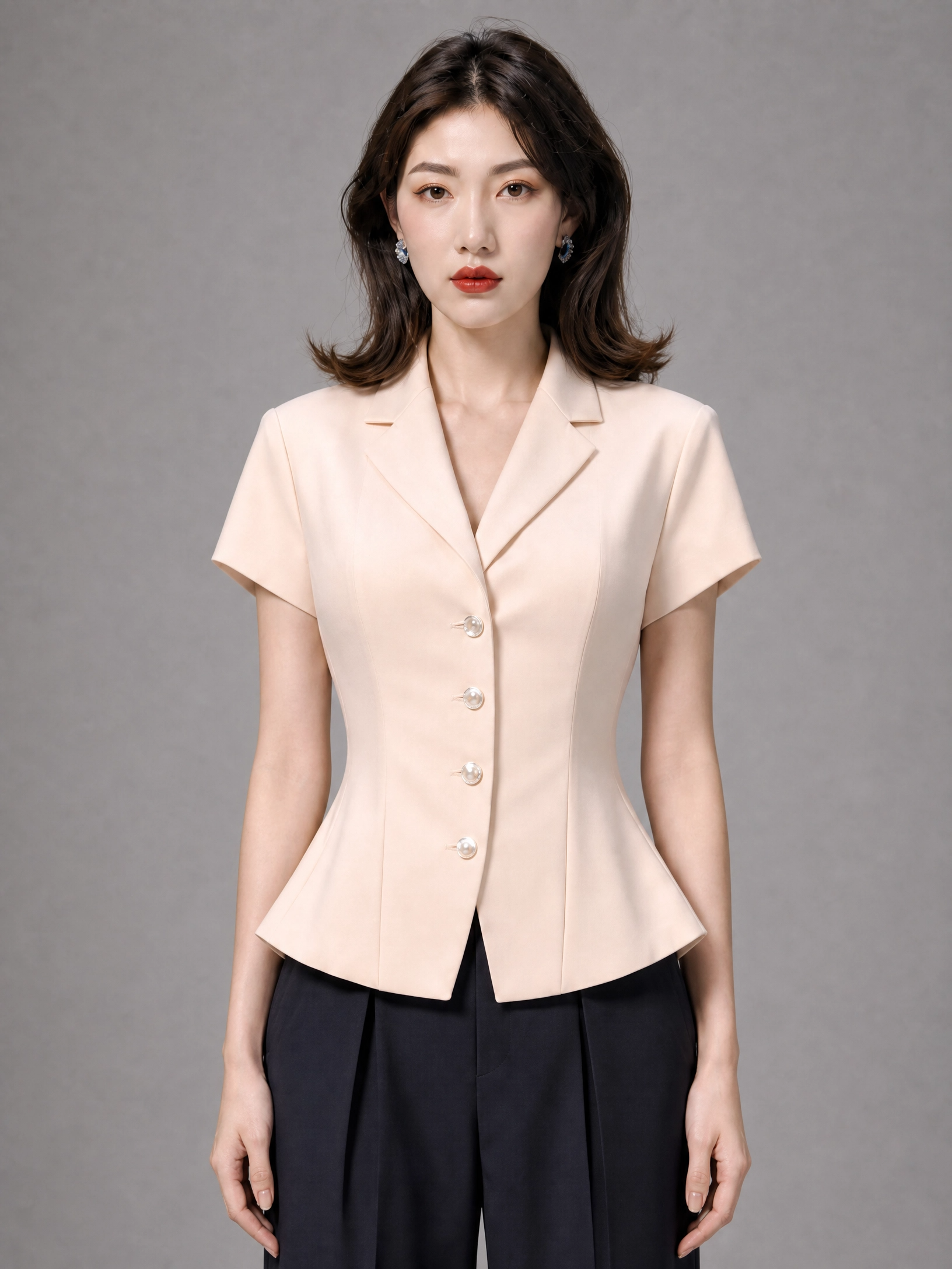 Cream Peplum Blazer Lafemmina. Made Suits Singapore Tailor Female Suits.png