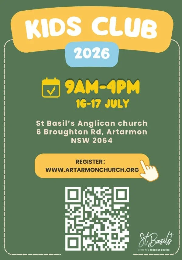 THE HEROES ACADEMY
Kids Club at St Basil's

We are holding a holiday kids club on 16th and 17th July. There will be drama, craft, storytelling, cooking and more for kids to explore our true hero, Jesus.

📌Address: 6 Broughton Rd, Artarmon
📅Date: 16