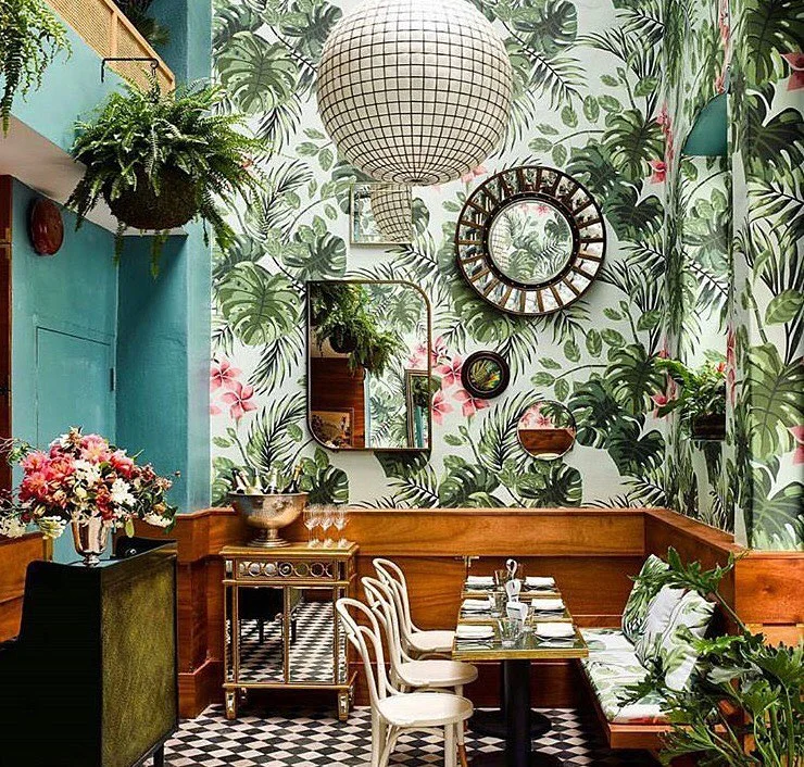 Restaurant using House of Hackney wallpaper and fabric.